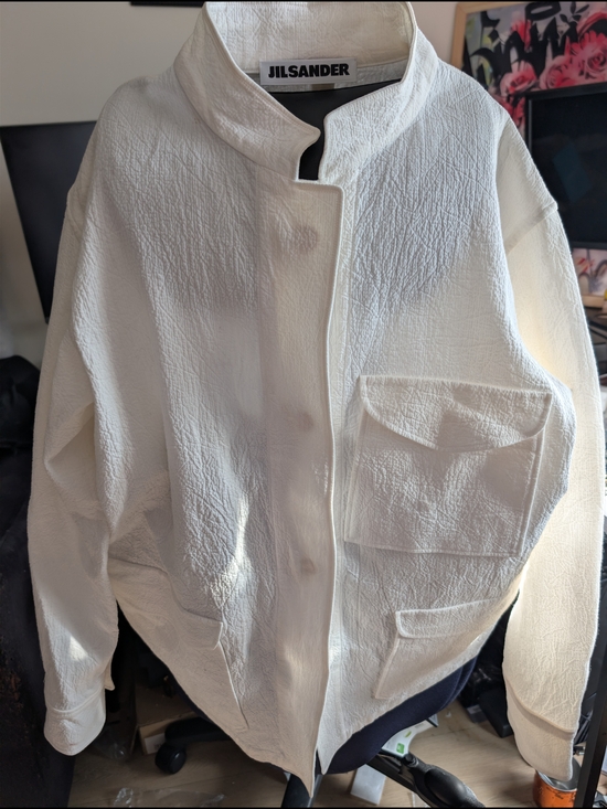 Jil Sander Jackets & Blazers - Jil Sander Off-White Textured Utility Jacket